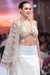 Rina Dhaka_White Georgette, Net Sequins, Embroidery Halter Neck And Gold Lehenga Set _at_Aza_Fashions