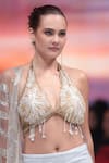 Buy_Rina Dhaka_White Georgette, Net Sequins, Embroidery Halter Neck And Gold Lehenga Set 