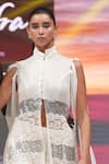 Rina Dhaka_White Lace Lace, Sequins Mandarin Collar And Silver Kurta & Sharara Set _Online_at_Aza_Fashions