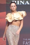 Buy_Rina Dhaka_Gold Silk Satin Round Neck Cape Blouse _Online_at_Aza_Fashions
