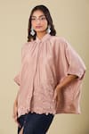 Buy_Pankaj & Nidhi_Brown Embroidery Mandarin Collar Cape Top _at_Aza_Fashions