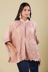 Pankaj & Nidhi_Brown Embroidery Mandarin Collar Cape Top _at_Aza_Fashions