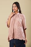 Buy_Pankaj & Nidhi_Brown Embroidery Mandarin Collar Cape Top 
