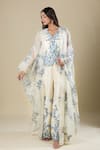 Anamika Khanna_Ivory Embroidery Open Neck, Cape Pant Set_Online_at_Aza_Fashions