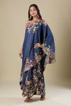 Buy_Anamika Khanna_Blue Denim Embroidery Asymmetric Skirt Set _Online_at_Aza_Fashions