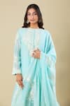 Anamika Khanna Blue Embroidery Round Neck Aqua Kurta Sharara Set Online at Aza Fashions Anamika Khanna_Blue Embroidery Round Neck Aqua Kurta Sharara Set _Online_at_Aza_Fashions