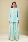 Shop Anamika Khanna Blue Embroidery Round Neck Aqua Kurta Sharara Set Online at Aza Fashions Shop_Anamika Khanna_Blue Embroidery Round Neck Aqua Kurta Sharara Set _Online_at_Aza_Fashions