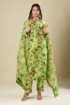 Buy_Anamika Khanna_Green Cotton Embroidery Round Neck Floral Print Lime Kurta Set _at_Aza_Fashions