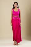 Buy_Anamika Khanna_Fuchsia Chiffon Embroidery Round Neck Skirt Set _Online_at_Aza_Fashions