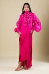 Anamika Khanna_Fuchsia Chiffon Embroidery Round Neck Skirt Set _at_Aza_Fashions