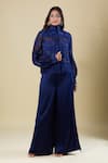 Shop_Anamika Khanna_Blue Embroidery Mandarin Collar Indigo Shirt And Pant Set _Online_at_Aza_Fashions