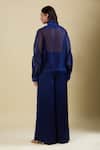 Shop_Anamika Khanna_Blue Embroidery Mandarin Collar Indigo Shirt And Pant Set _at_Aza_Fashions