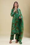 Buy_Anamika Khanna_Green Embroidery Round Neck Deep Sea Printed Kurta Set_at_Aza_Fashions