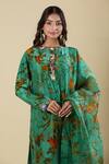 Shop_Anamika Khanna_Green Embroidery Round Neck Deep Sea Printed Kurta Set_Online_at_Aza_Fashions