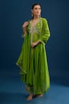 Shop_Matsya_Green Silk Sequins, Beads, Embroidery V-neck Lime Anarkali Set _Online_at_Aza_Fashions