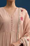 Matsya_Pink Silk Embroidery V-neck Anarkali Set _at_Aza_Fashions