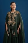 Buy_Matsya_Green Silk Embroidery Open , Round Bottle Cape Set _Online_at_Aza_Fashions
