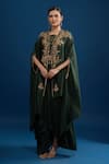 Buy_Matsya_Green Silk Embroidery Open , Round Bottle Cape Set _at_Aza_Fashions