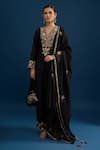 Buy_Matsya_Black Silk Zari, Embroidery V-neck Anarkali Set _at_Aza_Fashions