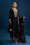 Buy_Matsya_Black Silk Zari, Embroidery V-neck Anarkali Set _Online_at_Aza_Fashions