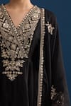 Matsya_Black Silk Zari, Embroidery V-neck Anarkali Set _at_Aza_Fashions