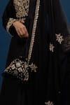 Buy_Matsya_Black Silk Zari, Embroidery V-neck Anarkali Set 