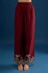 Buy_Matsya_Red Silk Embroidery V-neck Scarlet Anarkali Set _Online_at_Aza_Fashions