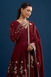 Shop_Matsya_Red Silk Embroidery V-neck Scarlet Anarkali Set _Online_at_Aza_Fashions
