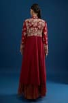 Shop_Matsya_Red Silk Embroidery Square , Open Jacket Skirt Set _at_Aza_Fashions