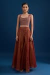Buy_Matsya_Red Silk Embroidery Square , Open Jacket Skirt Set _Online_at_Aza_Fashions
