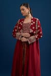 Shop_Matsya_Red Silk Embroidery Square , Open Jacket Skirt Set _Online_at_Aza_Fashions