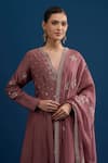 Matsya_Pink Silk Embroidery V-neck Anarkali Set _Online_at_Aza_Fashions