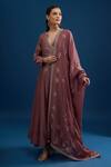 Buy_Matsya_Pink Silk Embroidery V-neck Anarkali Set _at_Aza_Fashions