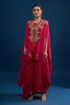 Buy_Matsya_Pink Silk Embroidery Open , Boat Rani Cape Set _at_Aza_Fashions