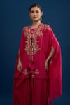 Matsya_Pink Silk Embroidery Open , Boat Rani Cape Set _Online_at_Aza_Fashions