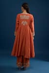 Shop_Matsya_Rust Silk Embroidery Split V-neck Red Anarkali Set _at_Aza_Fashions