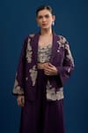 Buy_Matsya_Purple Silk Embroidery, Beads, Sequins Open , Sweetheart Jacket Set _Online_at_Aza_Fashions