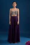 Matsya_Purple Silk Embroidery, Beads, Sequins Open , Sweetheart Jacket Set _at_Aza_Fashions