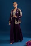 Buy_Matsya_Purple Silk Embroidery, Beads, Sequins Open , Sweetheart Jacket Set _at_Aza_Fashions