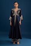 Buy_Matsya_Blue Silk Embroidery, Sequins V-neck Navy Anarkali Set _Online_at_Aza_Fashions
