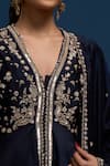Matsya_Blue Silk Embroidery, Sequins V-neck Navy Anarkali Set _at_Aza_Fashions