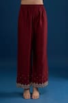 Shop_Matsya_Red Silk Sequins, Embroidery Round Neck Scarlet Kurta Set _Online_at_Aza_Fashions