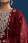 Matsya_Red Silk Sequins, Embroidery Round Neck Scarlet Kurta Set _at_Aza_Fashions