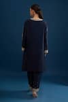 Shop_Matsya_Blue Silk Embroidery Round Neck Navy Kurta Pant Set _at_Aza_Fashions