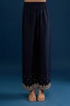 Buy_Matsya_Blue Silk Embroidery Round Neck Navy Kurta Pant Set _Online_at_Aza_Fashions
