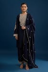 Buy_Matsya_Blue Silk Embroidery Round Neck Navy Kurta Pant Set _at_Aza_Fashions
