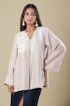 Buy_Pankaj & Nidhi_Beige Embroidery V-neck Tunic _at_Aza_Fashions