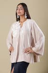 Pankaj & Nidhi_Beige Embroidery V-neck Tunic _at_Aza_Fashions