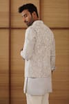 Shop_Arjan Dugal_Blue Organza, Brocade, Chanderi, Cotton Satin, Lycra Nehru Jacket And Kurta Set _at_Aza_Fashions