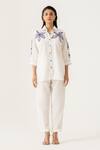Buy_K-Anshika_White Cotton Embroidery, Beads, Sequins Collared Co-ord Set With Floral _at_Aza_Fashions